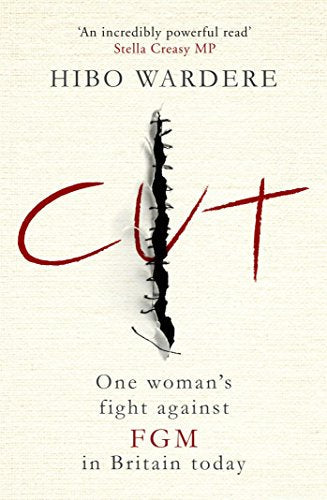 Book cover for "Cut" about female genital mutilation, with red text and imagery.