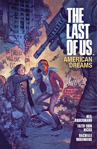 Comic book cover featuring two young women facing a large armed figure in ruins.