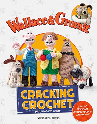 Book cover featuring five crocheted Wallace and Gromit characters against a light patterned background.