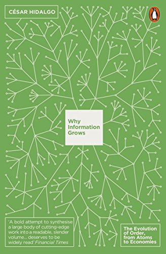 Book cover of Why Information Grows with a white tree-like branching pattern on green.