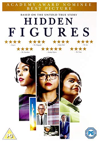 DVD cover for "Hidden Figures" featuring three Black women and a rocket.