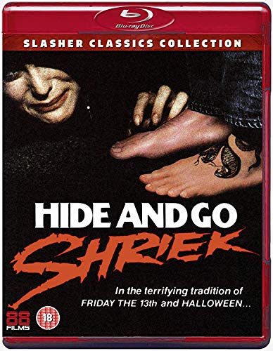 Hide and Go Shriek Blu-ray cover featuring a sinister face and bare feet.