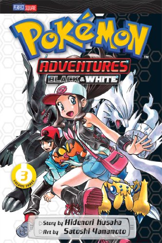 Manga cover featuring two trainers and several Pokemon characters against a black and white background.