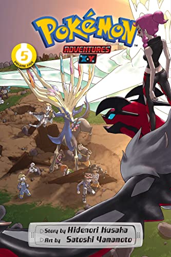 Pokémon Adventures volume 5 cover with characters and Xerneas Pokémon.