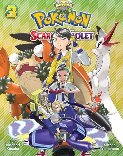 Manga cover featuring Pokemon Scarlet and Violet characters and creatures on a green background.