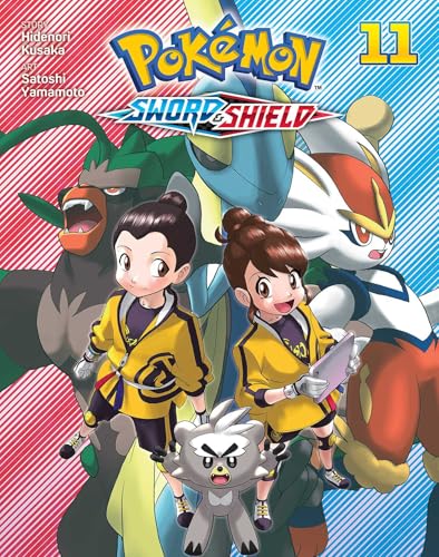 Manga cover featuring two children, three Pokemon, and the Pokemon Sword and Shield logo.