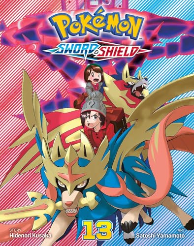 Pokémon Sword & Shield manga volume 13 cover with characters and Pokémon.