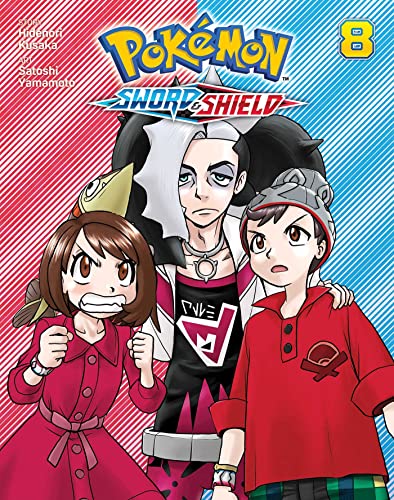 Pokémon Sword & Shield manga volume 8 cover with characters and a Pokémon.