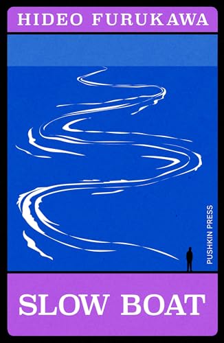 Book cover: blue and purple abstract waves, lone figure, title "Slow Boat".