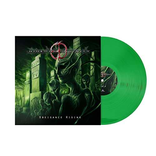 Hideous Divinity “Obeisance Rising” vinyl record with green disc and cover art.