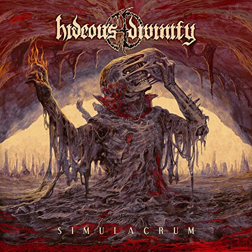 Album cover for Hideous Divinity’s “Simulacrum” featuring a grotesque, decaying figure.