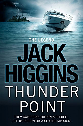 Book cover: speedboat on stormy ocean, large white text "Thunder Point".