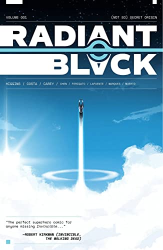 Comic book cover: "Radiant Black, Volume 1" featuring a figure flying upwards.
