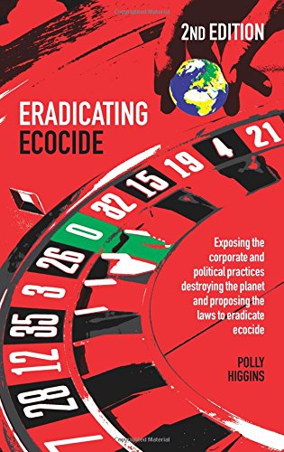 Book cover: "Eradicating Ecocide" with roulette and Earth imagery.