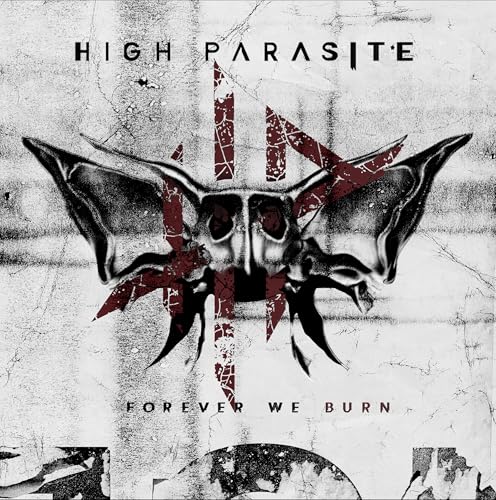 Album cover with a stylized moth illustration and red markings on a textured background.