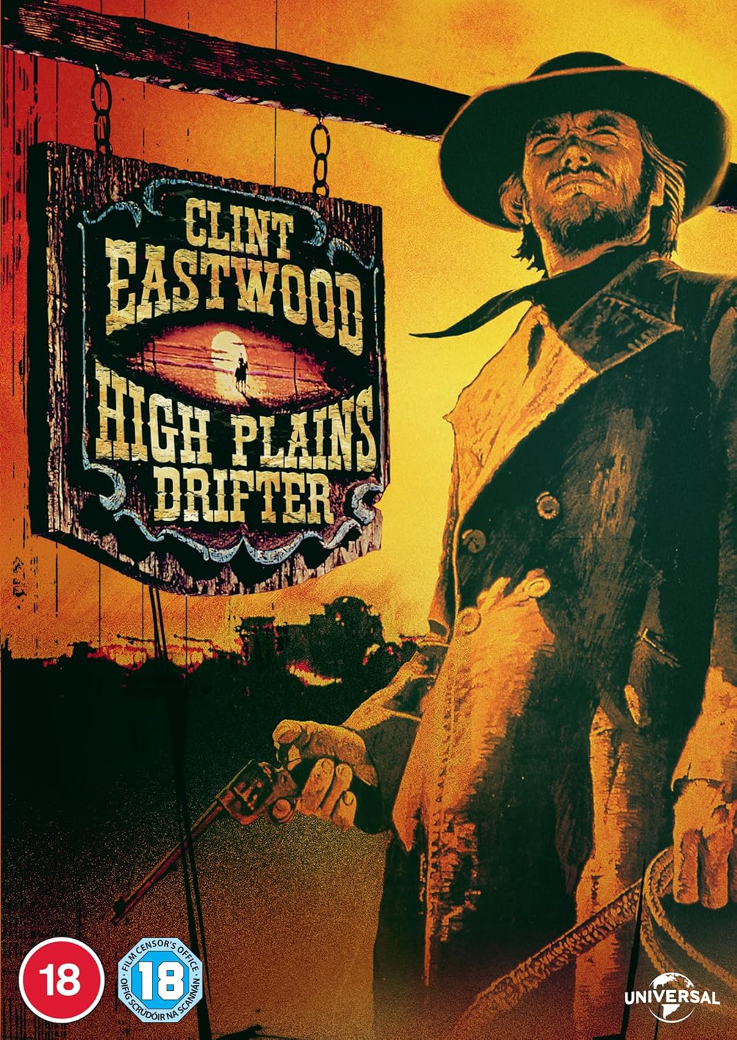 DVD cover for "High Plains Drifter" featuring Clint Eastwood in a Western setting.