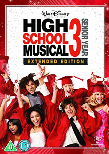 DVD cover for High School Musical 3 featuring cast members in red graduation gowns.