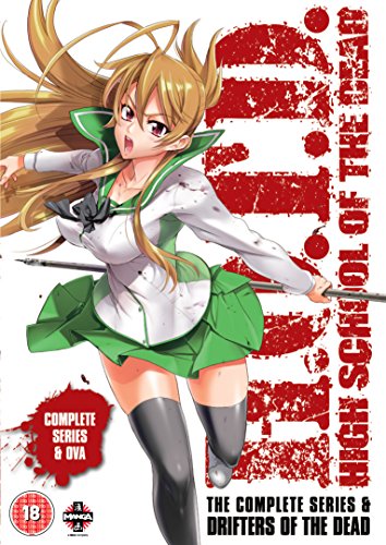 Anime DVD cover featuring a young woman with a spear, blood splatters.