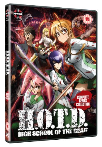 Anime characters with weapons on the High School of the Dead DVD cover.