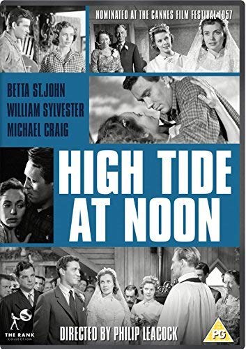 "High Tide At Noon DVD cover with black-and-white film stills and bold blue title text."