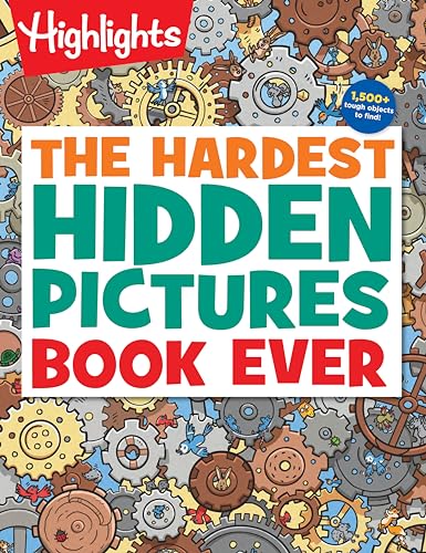 Highlights hidden pictures book cover with gears and colorful text.