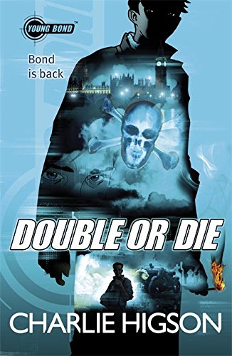 "Book cover of 'Double or Die' by Charlie Higson, featuring a silhouette with collaged images."