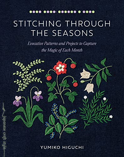 Book cover featuring embroidered botanical illustrations on a dark blue fabric background.