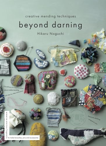 Book cover showing various colorful hand-stitched fabric patches, brooches, and mended textile accessories.