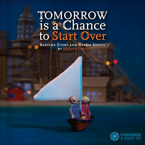 Storybook cover with a small boat carrying two figures on blue water.