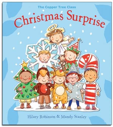 Book cover: children in costumes with a snowflake and title "Christmas Surprise".