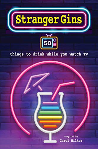 Book cover: "Stranger Gins" with a cocktail glass and neon lights.