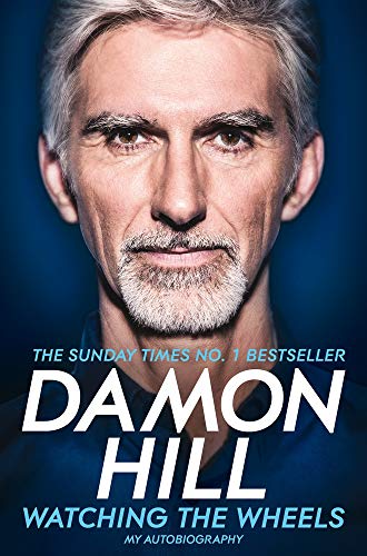 Close-up portrait of Damon Hill against a dark blue background with book title text.