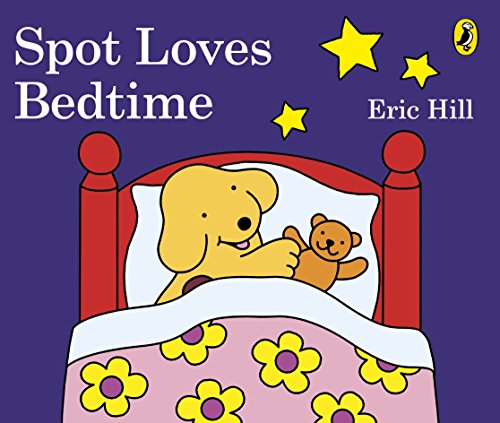 Yellow puppy Spot in bed with a teddy bear, book cover.