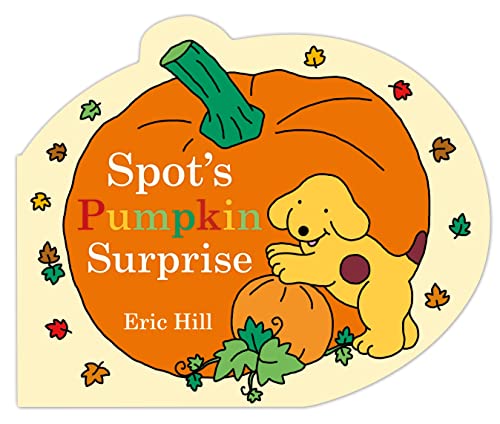 Pumpkin-shaped book cover featuring Spot the dog and autumn leaves.