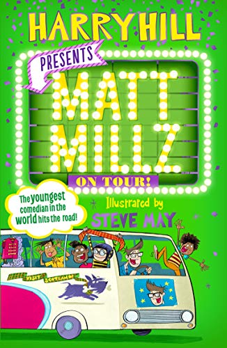 Bright green poster for "Matt Millz on Tour!" with cartoon illustrations.