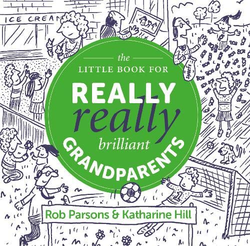 Book cover with cartoon grandparents and children, green title text.