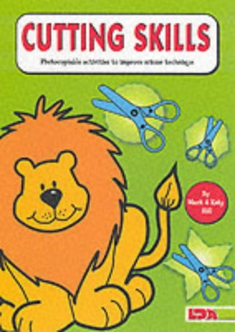 Book cover with cartoon lion, scissors, and cut paper shapes.