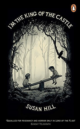Book cover showing two boys on a seesaw in a dark, misty forest.