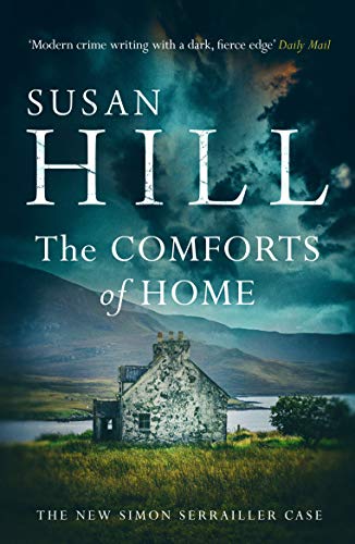 Book cover: stone cottage under stormy sky, title "The Comforts of Home".