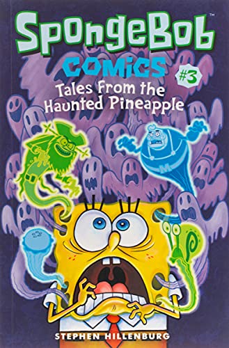 SpongeBob looks terrified on a comic book cover surrounded by ghosts and sea creatures.