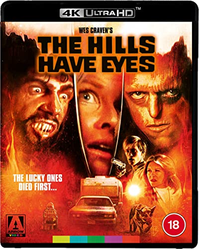 The Hills Have Eyes" Blu-ray cover featuring distressed faces and a desert scene.