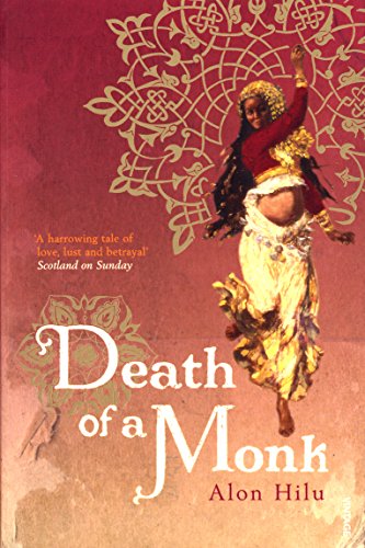 Book cover: “Death of a Monk” with illustrated dancer in white.