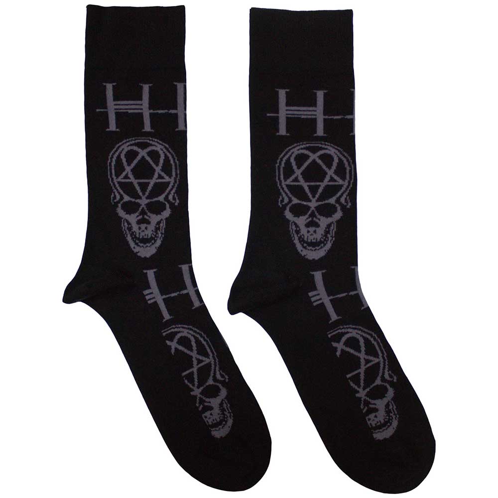 Black ankle socks with white heartagram skull design, fits UK sizes 7-11.