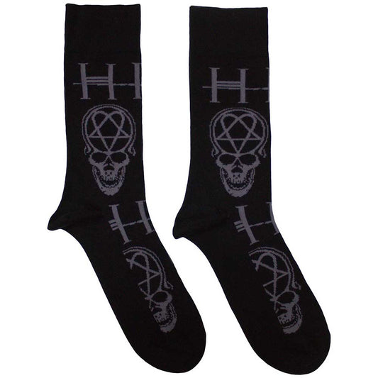Black ankle socks with white heartagram skull design, fits UK sizes 7-11.