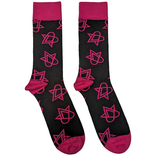 Pink ankle socks with small heartagram designs, sized for UK 7-11 feet.