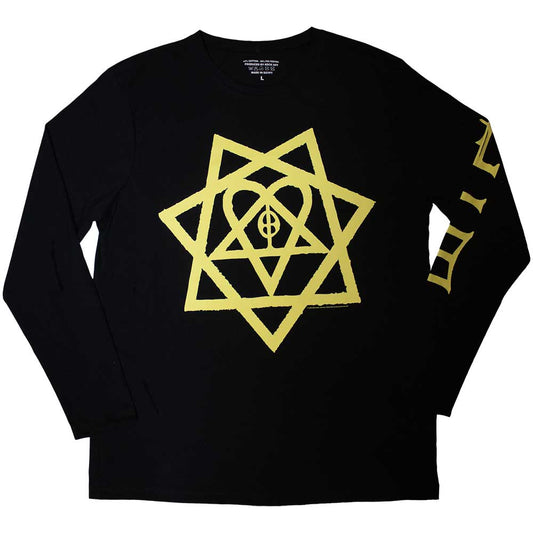 Black long sleeve t-shirt with a honeycomb heartagram design on the sleeves.