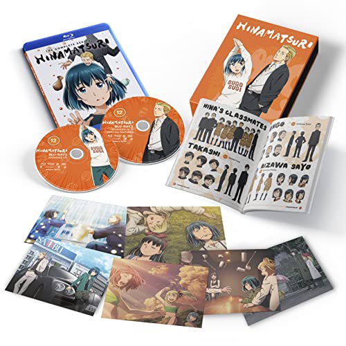 Hinamatsuri" Blu-ray case with discs, character art, and included booklet.