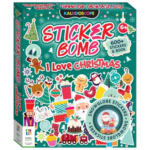 Christmas sticker bomb activity book with colorful stickers and festive designs.
