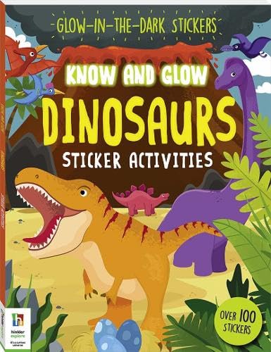 Book cover featuring colorful cartoon dinosaurs and glow-in-the-dark stickers.