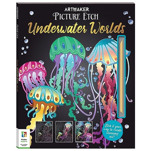 Art activity book cover with colorful jellyfish and etching tool.